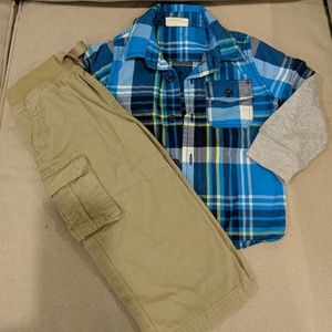 Long sleeve button down shirt and cargo pants